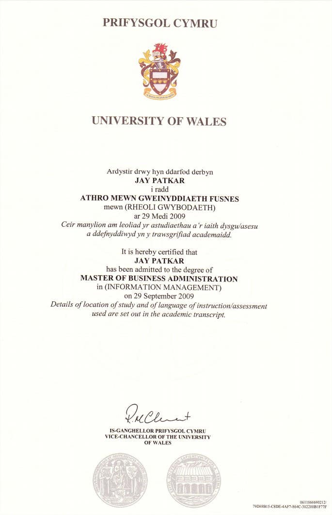 1. MBA - University Of Wales, UK
