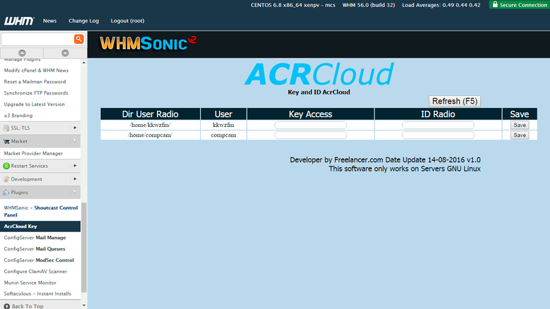 WHMSonic + WHM / cPanel + API AcrCloud.com