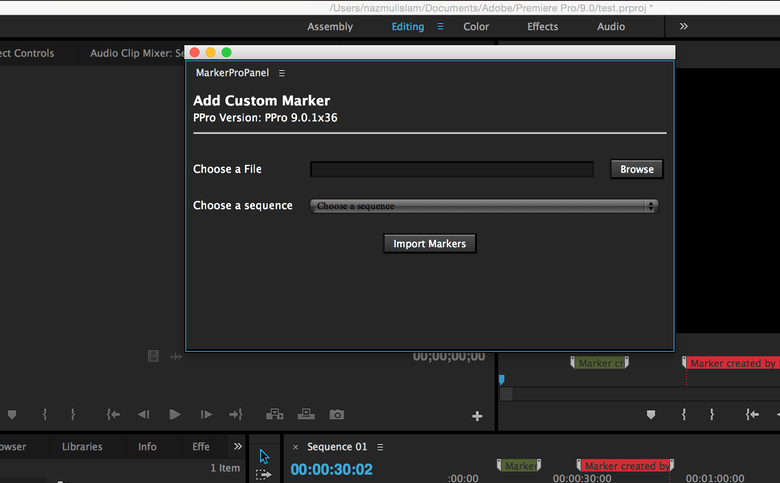 Adobe premiere plugin for creating comment markers