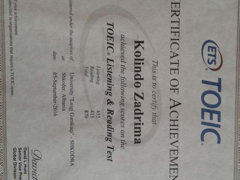 Achieved TOEIC L&R Certificate