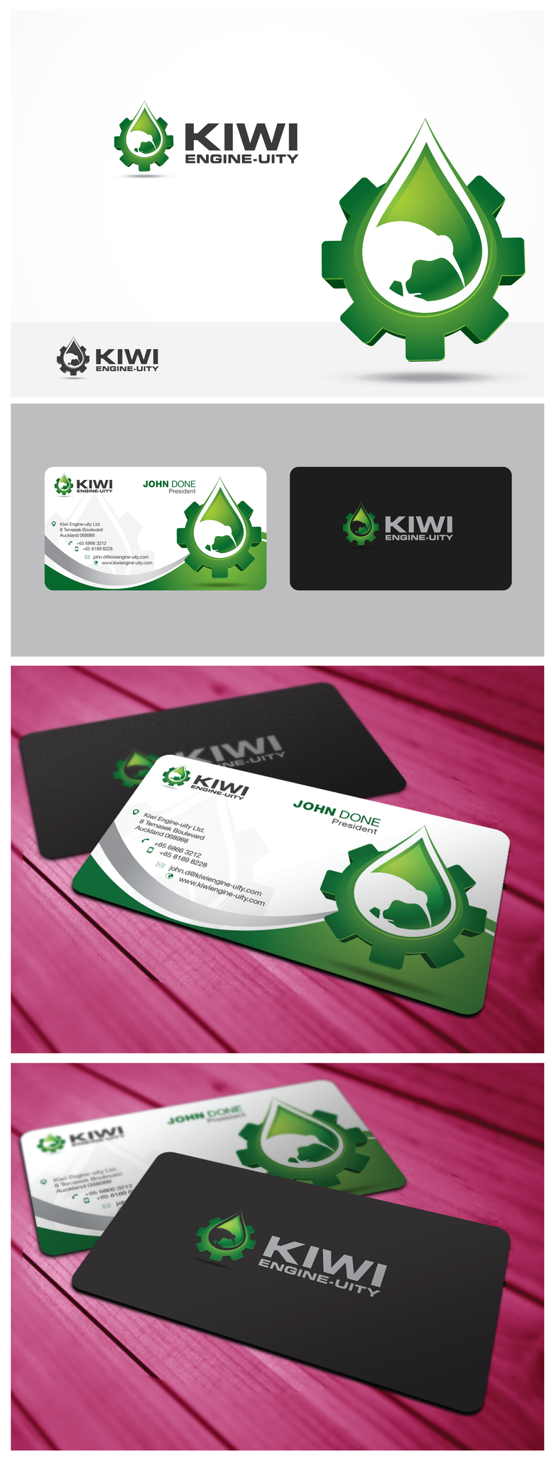 Kiwi Engine-Uity Logo and Business Card
