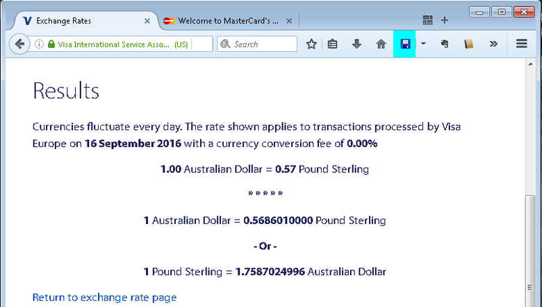 Webscraping - Visa and Master Exchange Rates