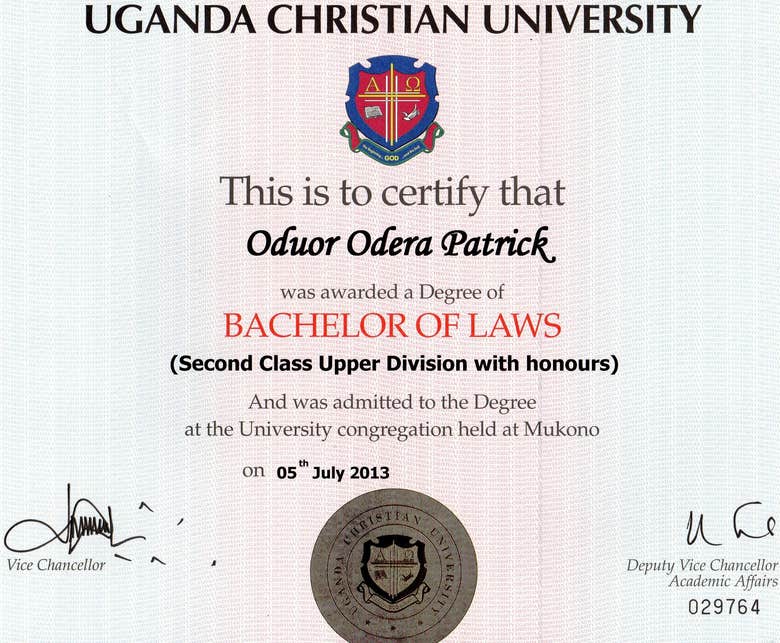 Bachelor of Laws Degree Certificate