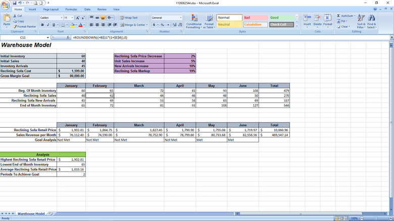 Warehouse Model Assignment for Excel Expert