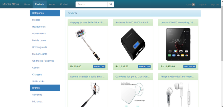 Ecommerce mobile store web site