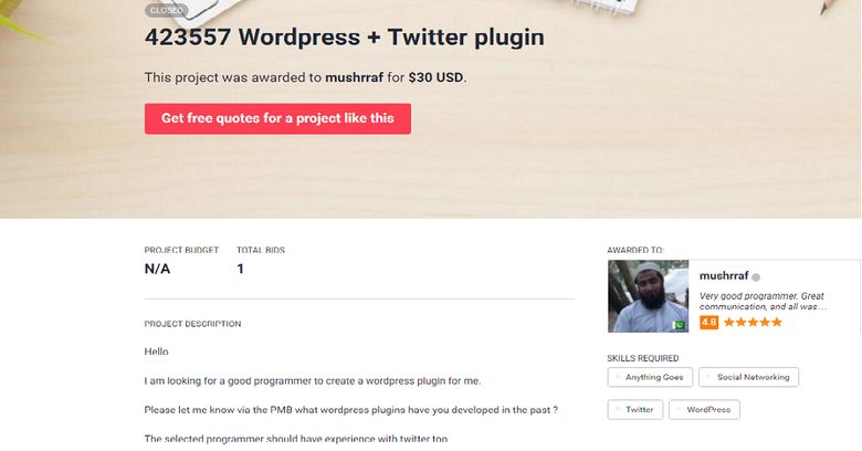 Wordpress Plugin Developed - Twitter Integration