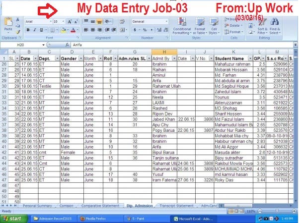 ,,Data Entry,, I have done this job proper way.