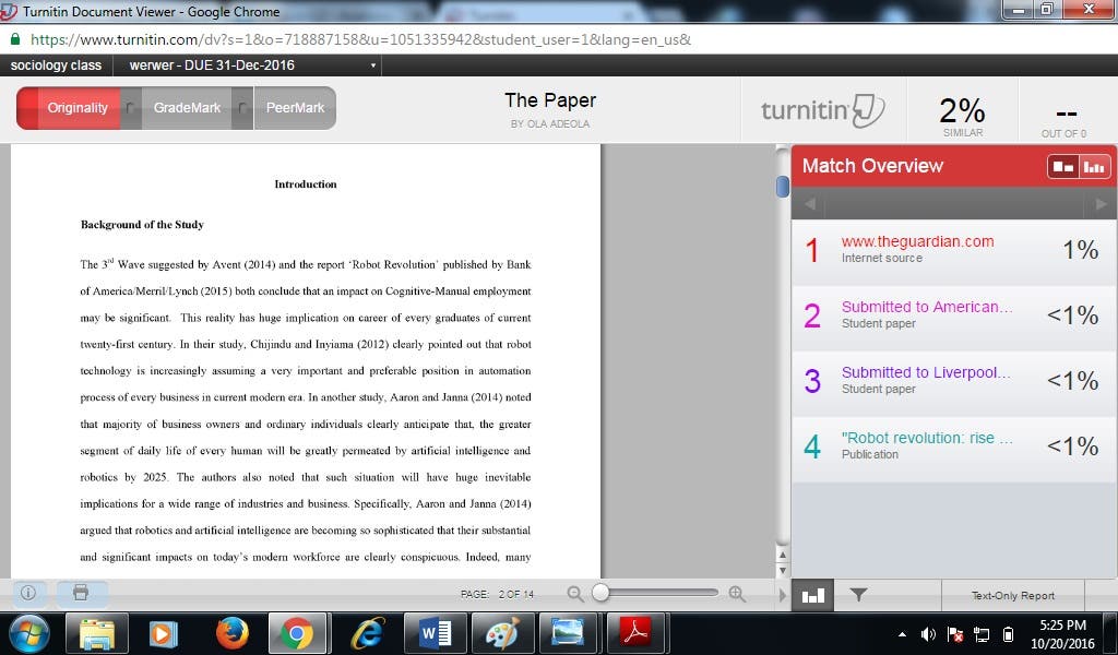 Turnitin report of an academic paper