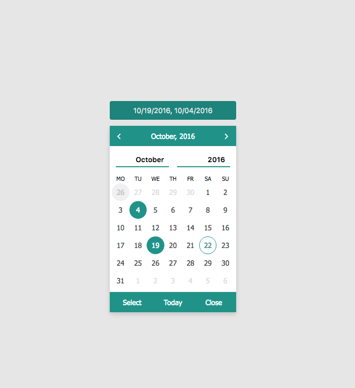 Multi dates select jQuery calendar plugin