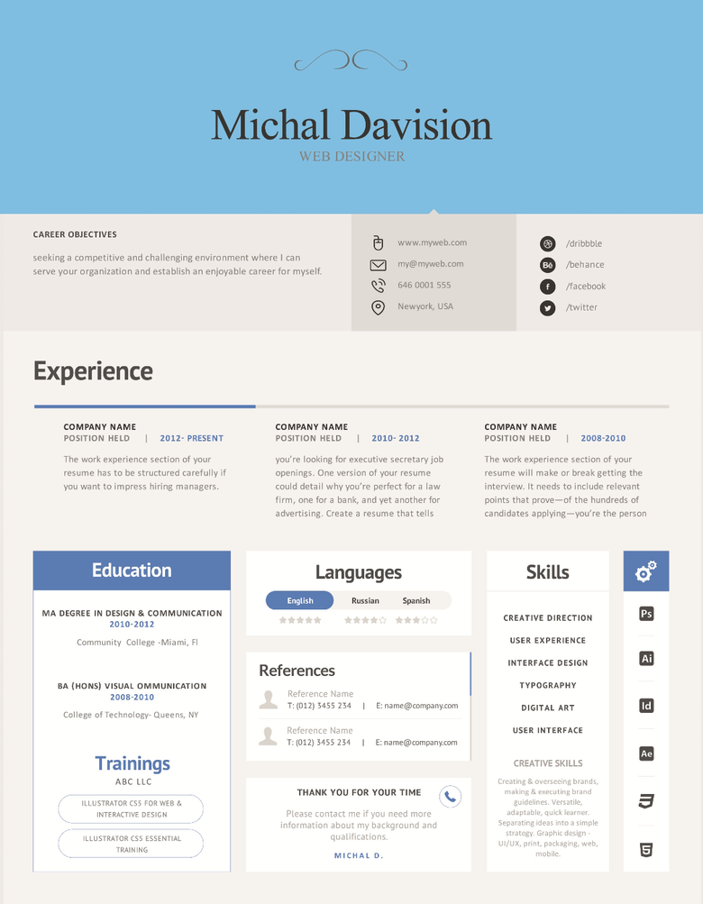 modern Resume PSD template