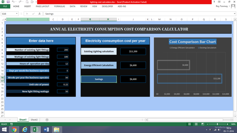 Annual Electricity Consumption Cost Comparison Calculator