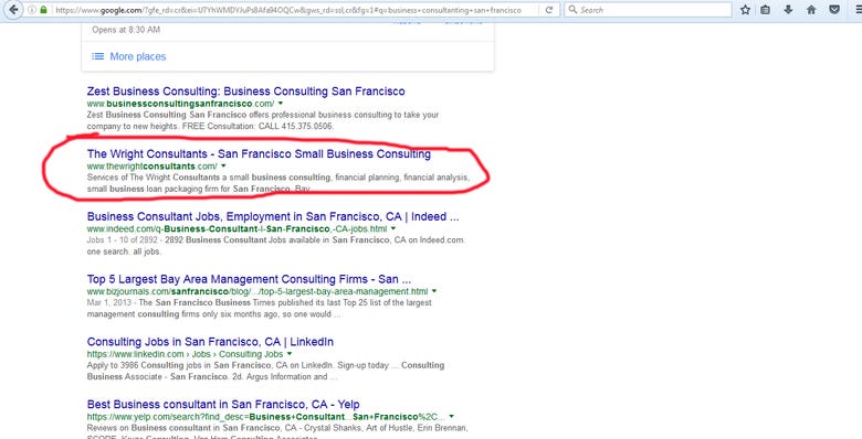 Business consultant in San Francisco - Google.com First page