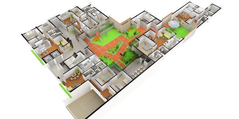 3D floor plan - House + Apartment