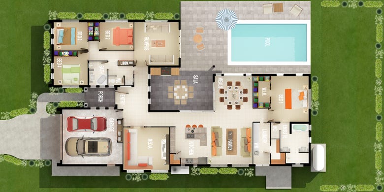 2D COLOR floor plans - HOUSE + APARTMENT