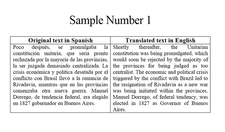Sample Number 1 - Spanish to English