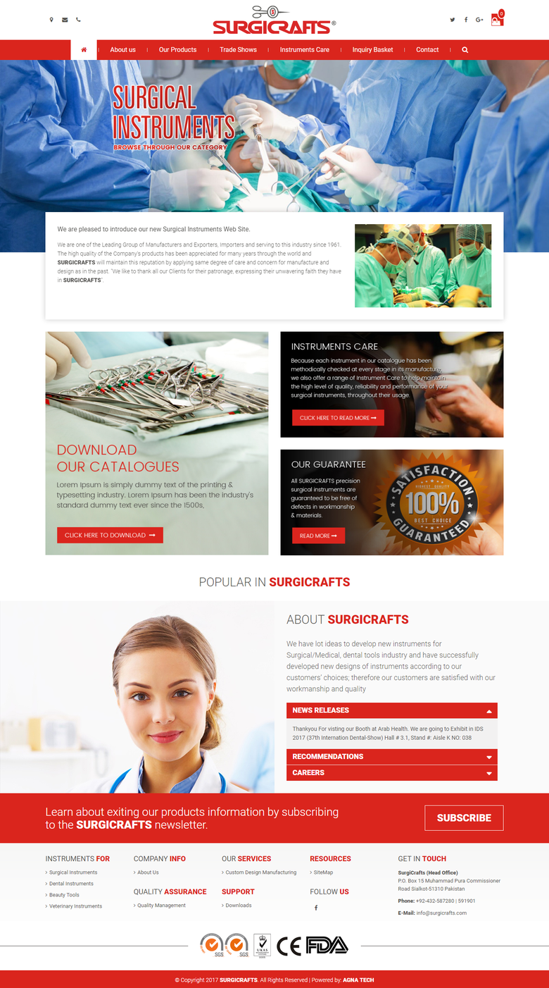 Website design and developed for Surgicrafts
