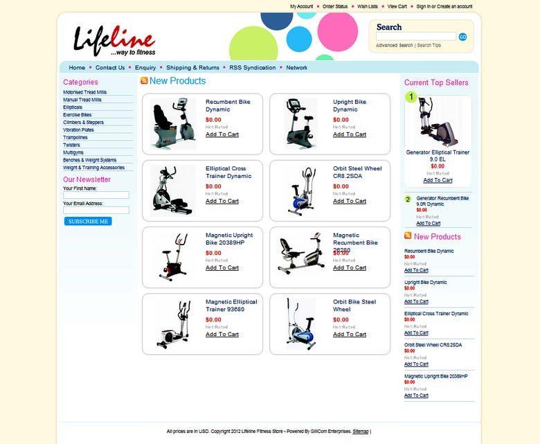 WEBSITE DESIGN ZENCART www.lifelinefitness.us