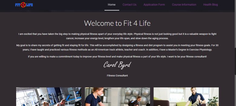 Website for Fit4Life Fitness Center