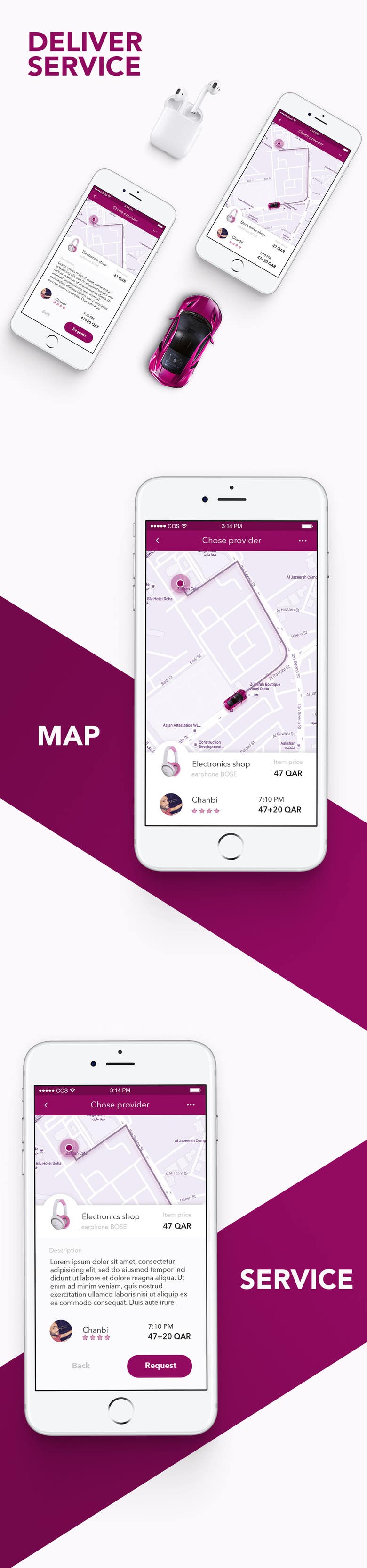 Design screens for delivery service app