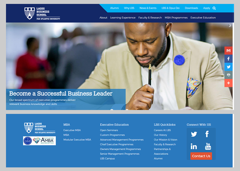 Website Design optimize for Lagos Business School, Nigeria