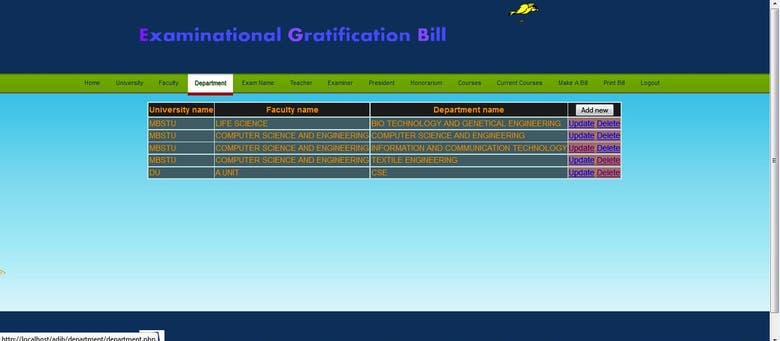 Examinational Gratification Bill Processing System