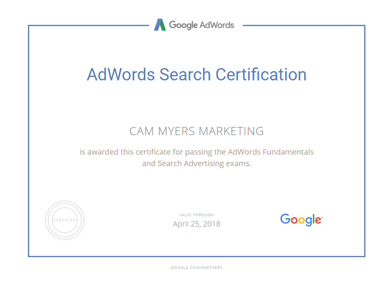 Official Google Certificate - AdWords Certification