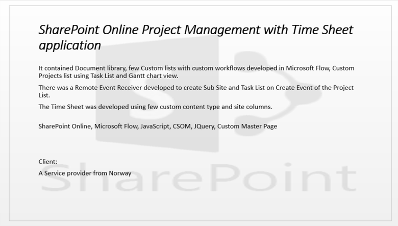 SharePoint Online Project Management with Time Sheet