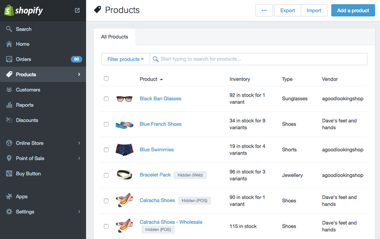 shopify product listings