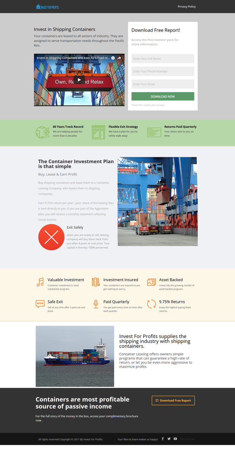Container Investment Landing Page