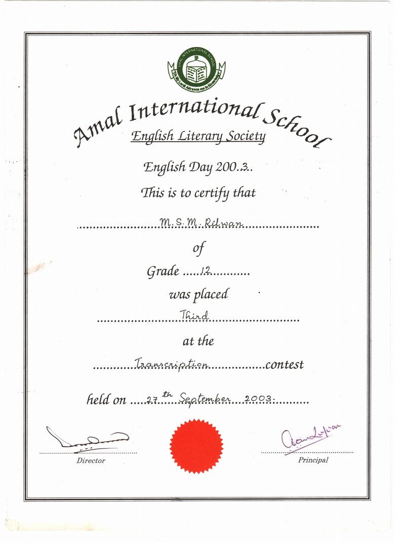 Certificate for English Transcription Fluency