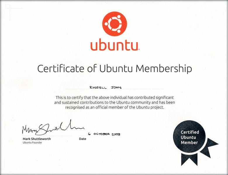 Certificate of Ubuntu Membership