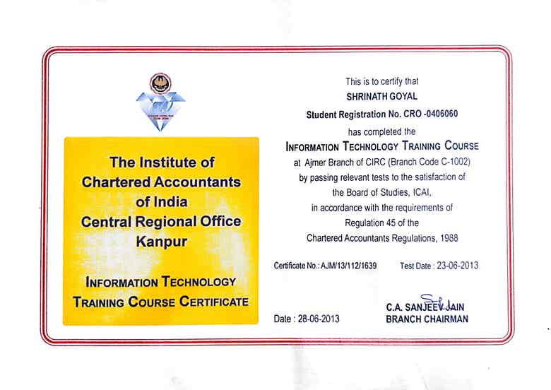 CERTIFICATION OF INFORMATION TECHNOLOGY TRAINING from ICAI