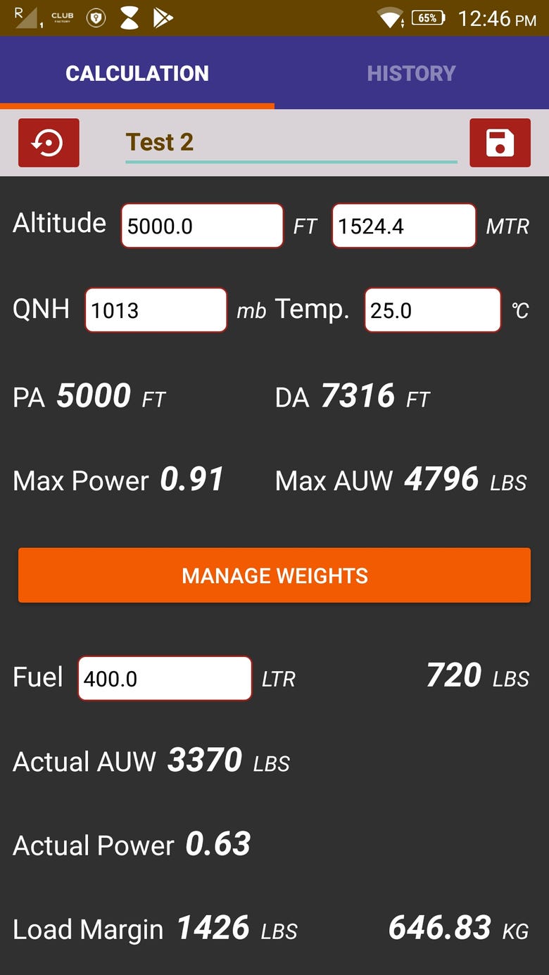 Helicopter Load Margin Calculator - Android Application