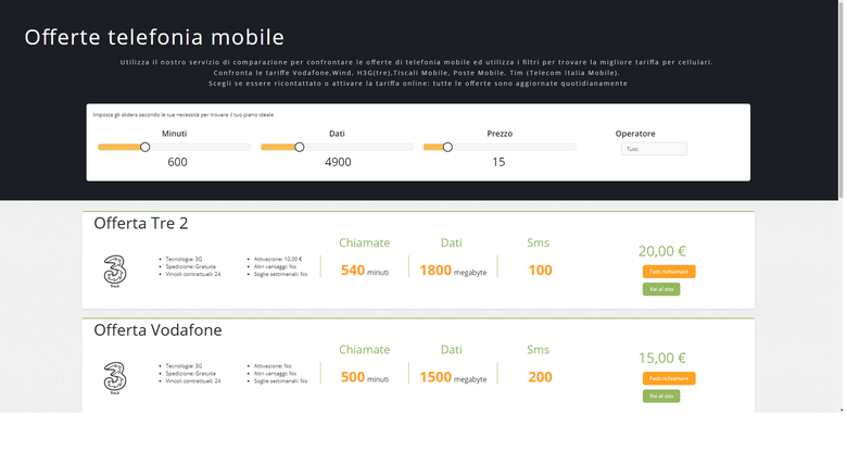 Mobile plans comparator (Delivered in one week)