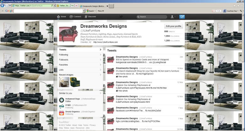 ILikeFurniture Twitter Account - 1205 Followers and Growing