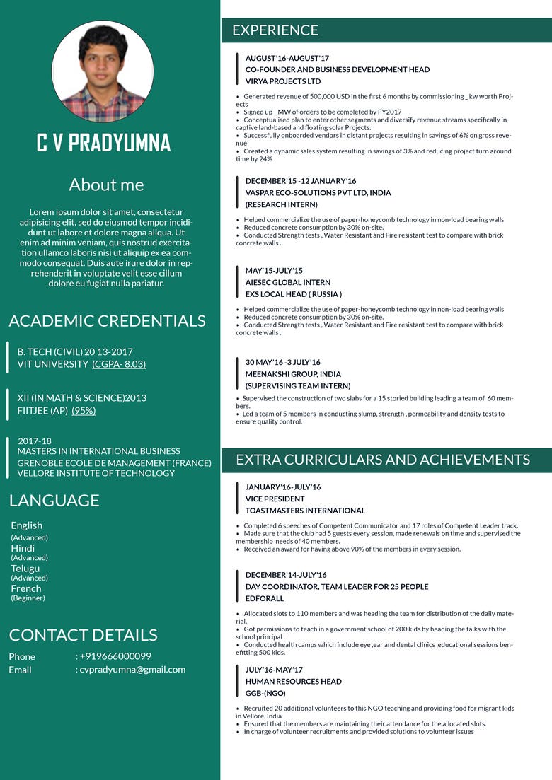 Resume designed for professional post