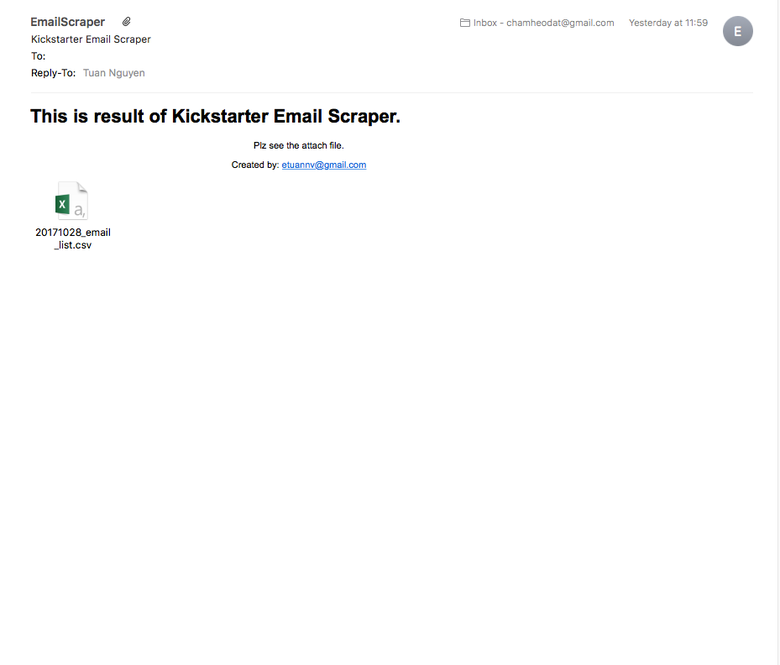 Kickstarter email scraper