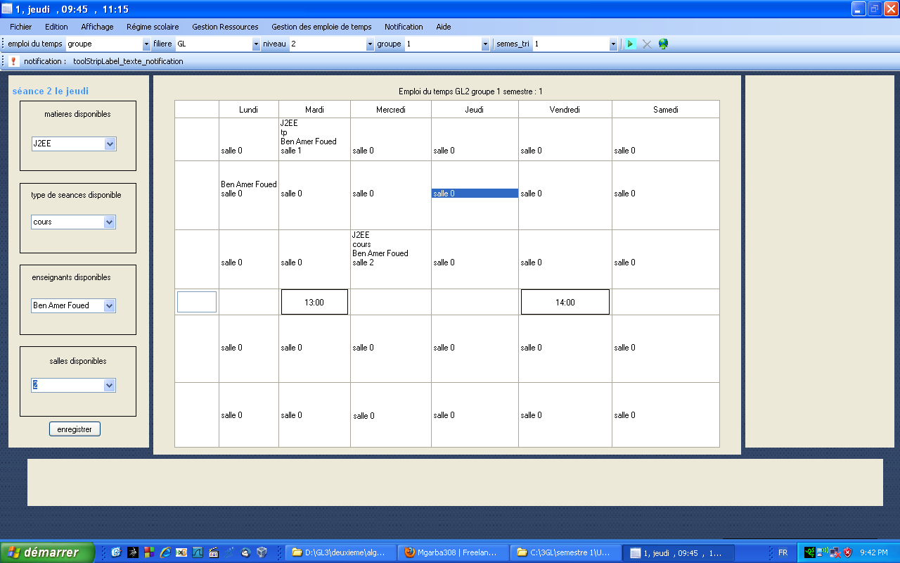 management of school schedules
