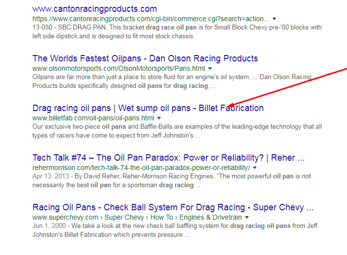 SEO for Drag racing oil pans