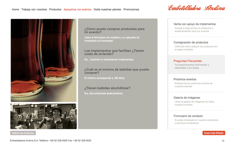Embotelladora Andina (Coca Cola Chile) WEB Site