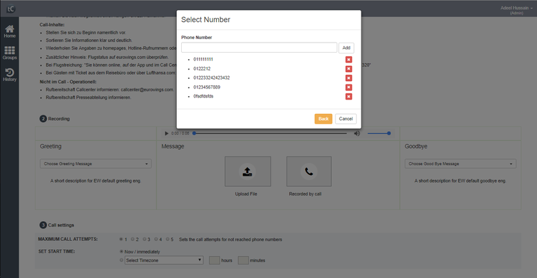 Admin Panel of Call Device