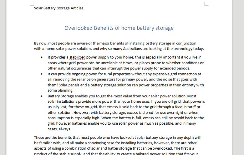 Overlooked Benefits of home battery storage