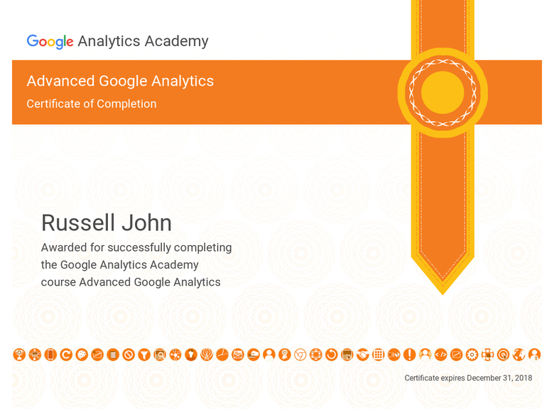 Certificate of Completion - Advanced Google Analytics