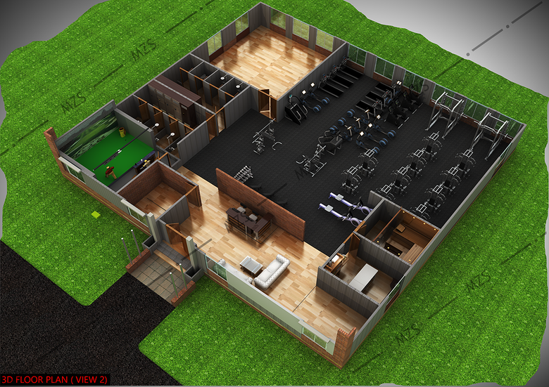 3D FLOOR PLAN OF COMMERCIAL FITNESS CENTER @ UNITED STATES