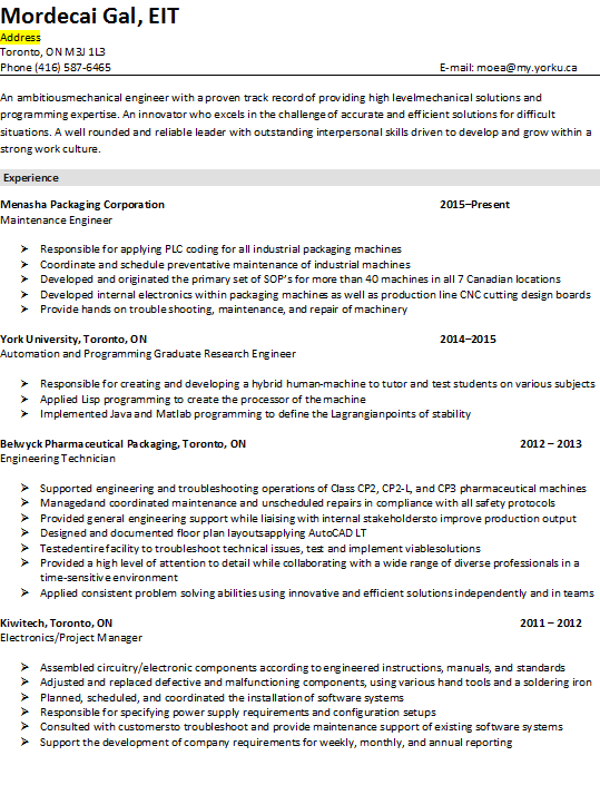 Resume/CV writing