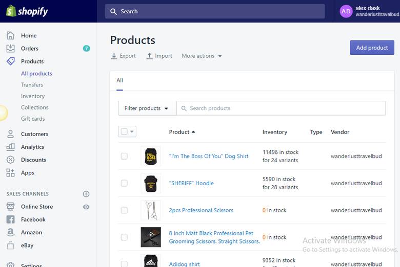 Import product listings into Shopify Store