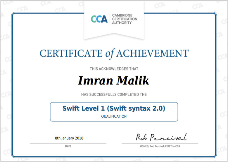 CCA(Cambridge Certification Authority) Swift Certification