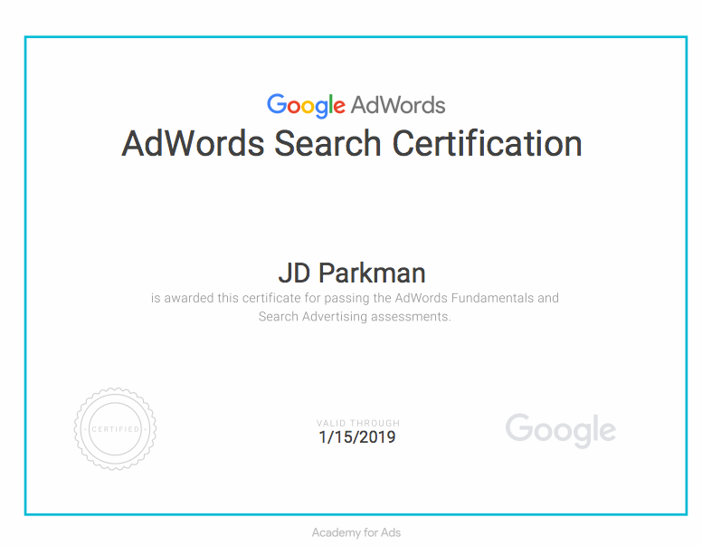 Google Adwords Search Certification 2018