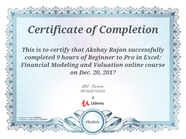 Financial Modeling Certificate - Udemy