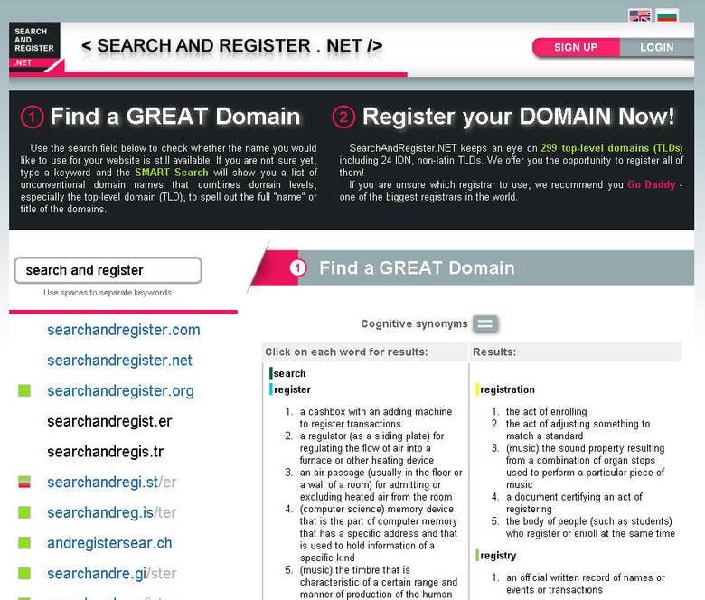 Search and Register: Find available domain names in 299 TLDs